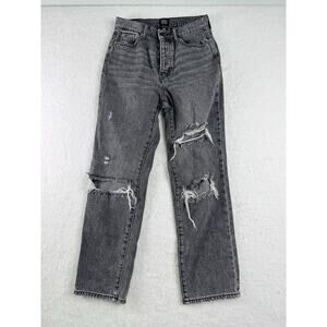 BDG Slim Straight Distressed Black Gray Denim Jeans Y2K Button Fly Women Size 25